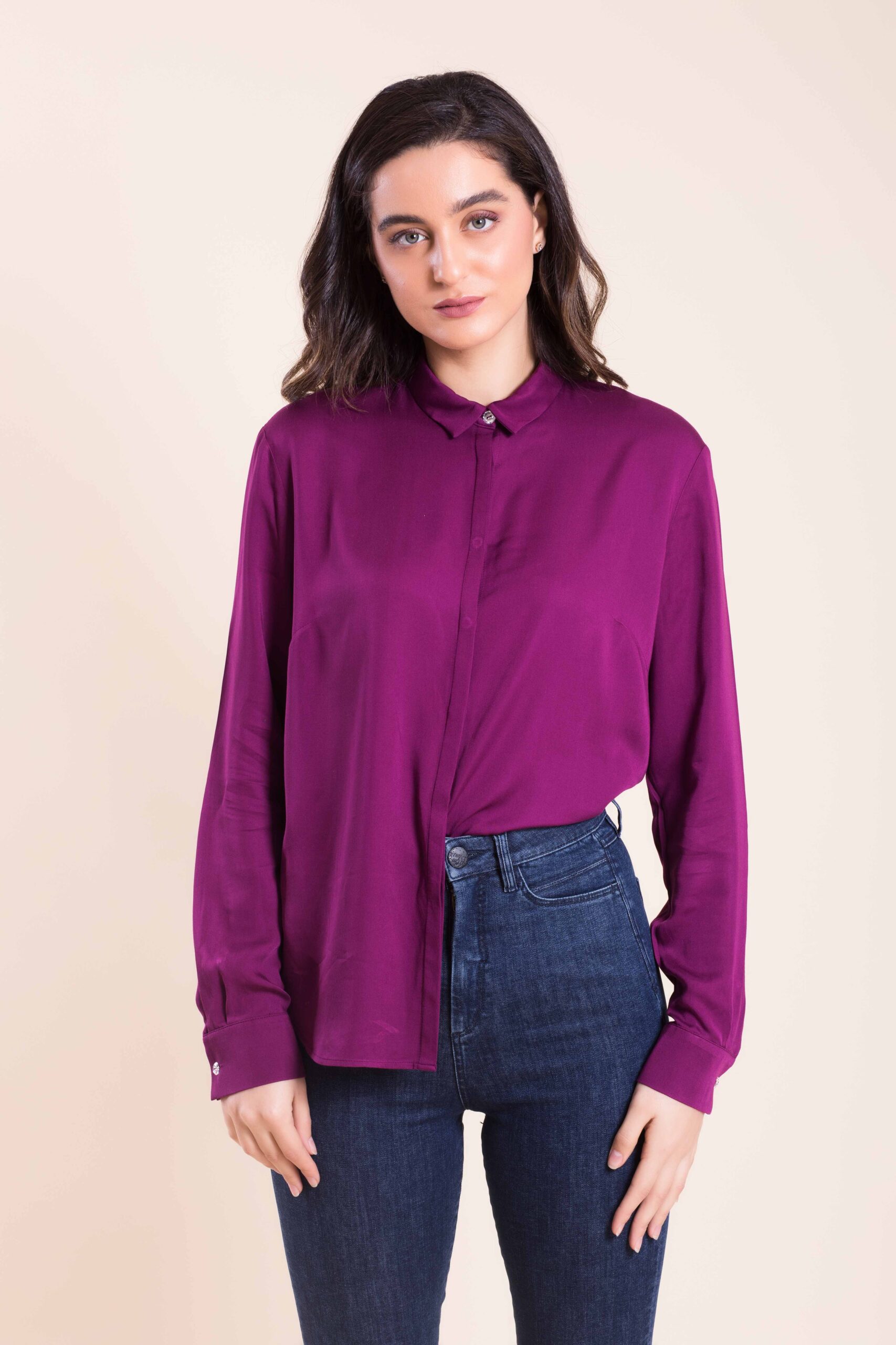 purple silk shirt womens